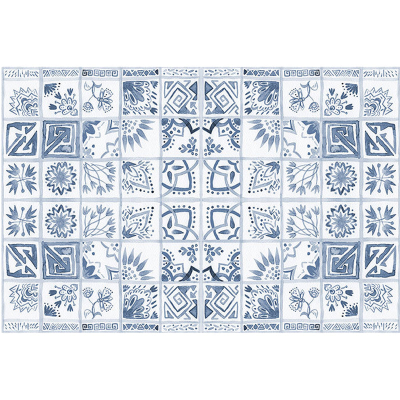 Moroccan Azulejo Pattern Carpet Multicolor Polyester Carpet Washable Pet Friendly Non-Slip Area Rug for Living Room