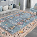 Pink Shabby Chic Carpet Polyester Tribal Floral Pattern Carpet Pet-Friendly Washable Non-Slip Back Carpet for Decoration