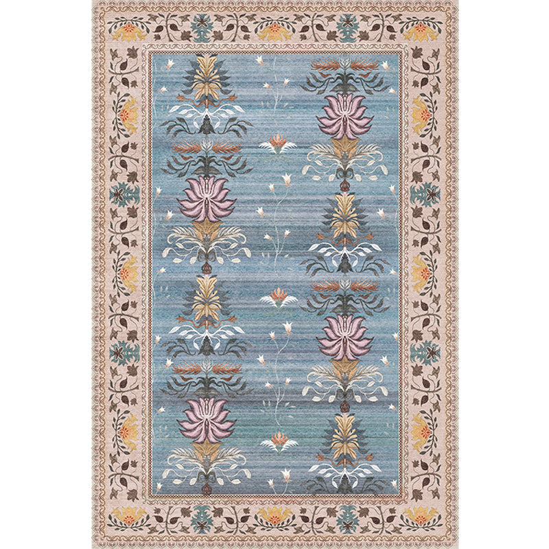 Pink Shabby Chic Carpet Polyester Tribal Floral Pattern Carpet Pet-Friendly Washable Non-Slip Back Carpet for Decoration