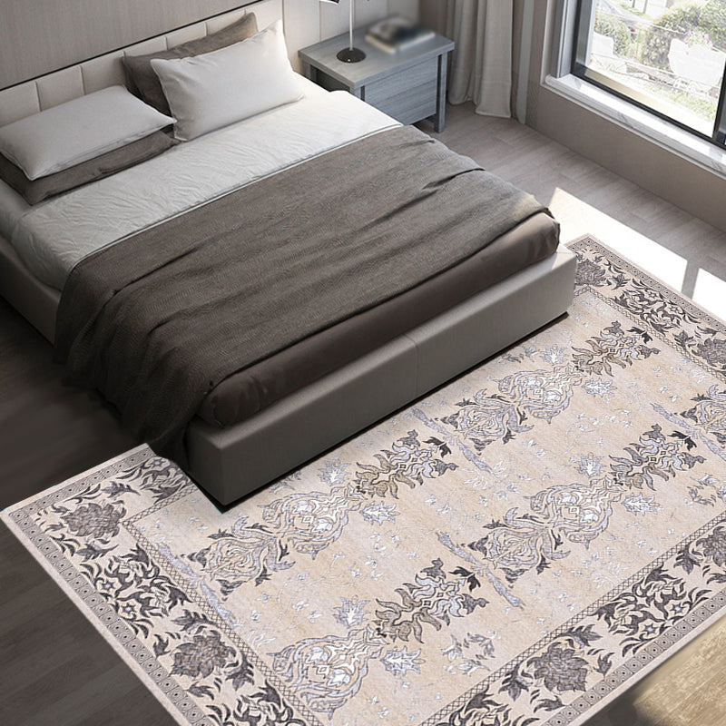Pink Shabby Chic Carpet Polyester Tribal Floral Pattern Carpet Pet-Friendly Washable Non-Slip Back Carpet for Decoration