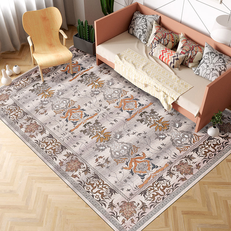 Pink Shabby Chic Carpet Polyester Tribal Floral Pattern Carpet Pet-Friendly Washable Non-Slip Back Carpet for Decoration
