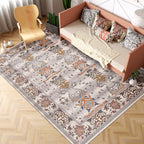 Pink Shabby Chic Carpet Polyester Tribal Floral Pattern Carpet Pet-Friendly Washable Non-Slip Back Carpet for Decoration