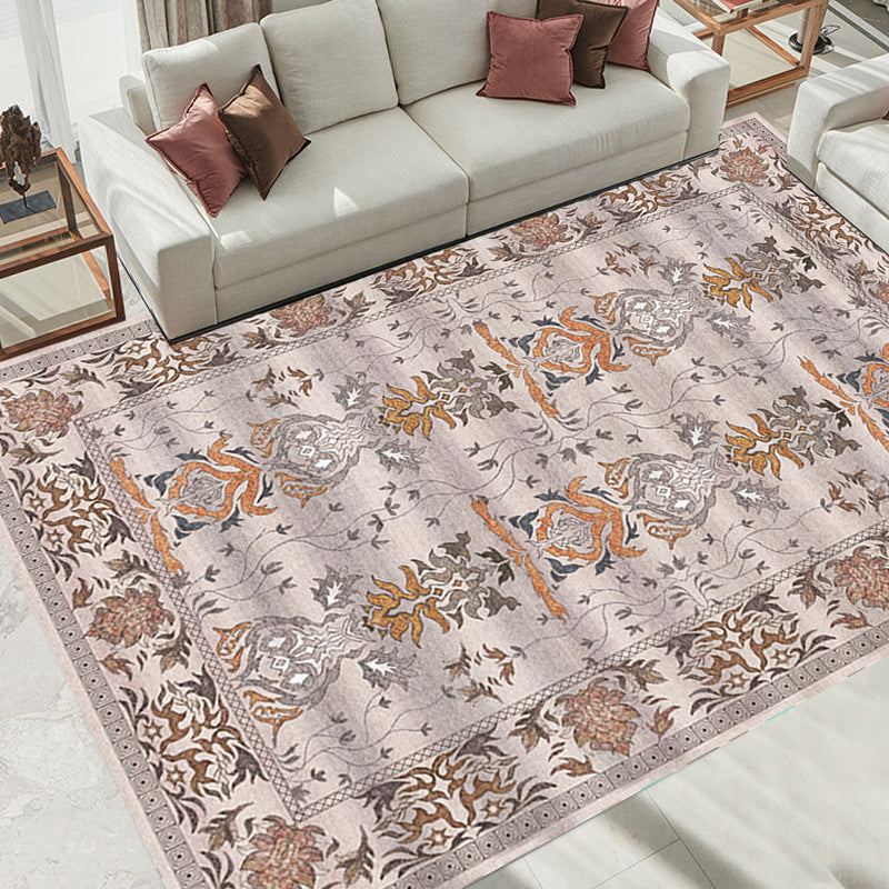 Pink Shabby Chic Carpet Polyester Tribal Floral Pattern Carpet Pet-Friendly Washable Non-Slip Back Carpet for Decoration