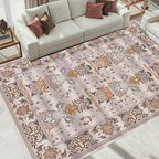 Pink Shabby Chic Carpet Polyester Tribal Floral Pattern Carpet Pet-Friendly Washable Non-Slip Back Carpet for Decoration