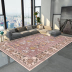 Pink Shabby Chic Carpet Polyester Tribal Floral Pattern Carpet Pet-Friendly Washable Non-Slip Back Carpet for Decoration