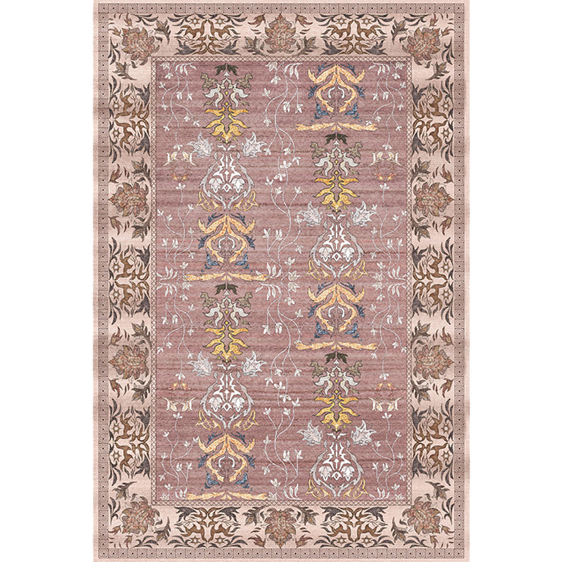 Pink Shabby Chic Carpet Polyester Tribal Floral Pattern Carpet Pet-Friendly Washable Non-Slip Back Carpet for Decoration