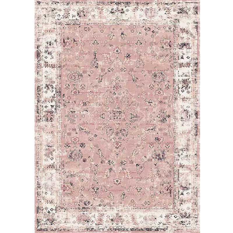 Pink Shabby Chic Carpet Polyester Tribal Floral Pattern Carpet Pet-Friendly Washable Non-Slip Back Carpet for Decoration