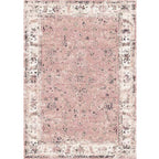 Pink Shabby Chic Carpet Polyester Tribal Floral Pattern Carpet Pet-Friendly Washable Non-Slip Back Carpet for Decoration