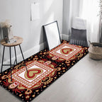 Unique Heart Pattern Rug Black and Green Moroccan Rug Polyester Pet-Friendly Non-Slip Back Washable Rug for the Living Room