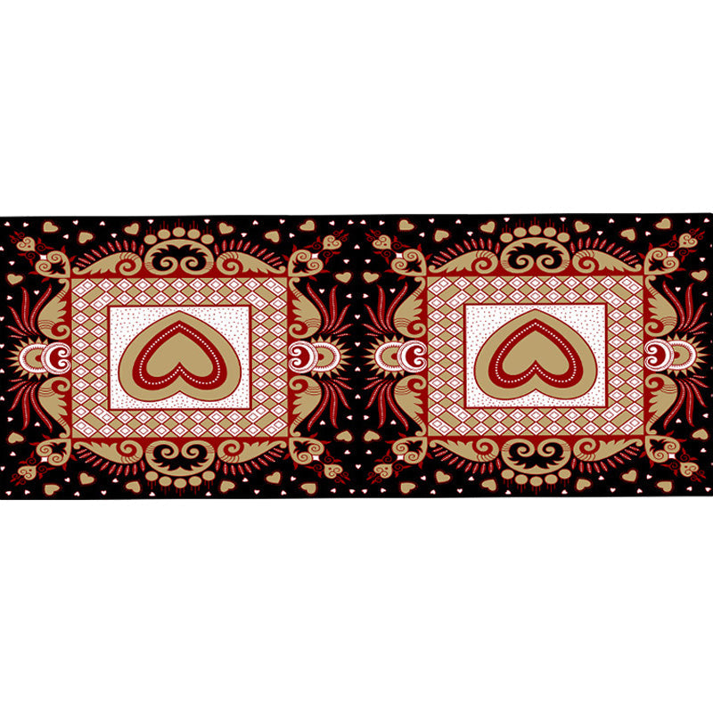 Unique Heart Pattern Rug Black and Green Moroccan Rug Polyester Pet-Friendly Non-Slip Back Washable Rug for the Living Room