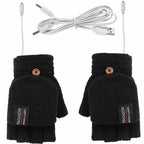 Winter half finger gloves monochrome flip winter wool warm half gray open finger gloves for men and women USB heating