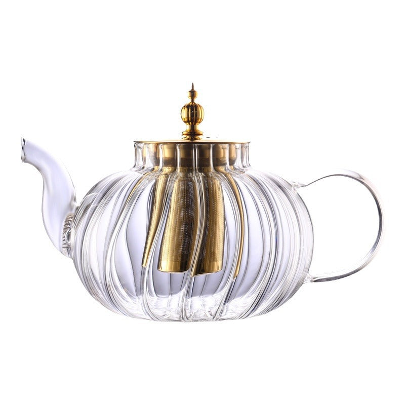 Tea water separation stainless steel glass striped teapot