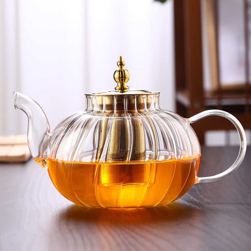Tea water separation stainless steel glass striped teapot