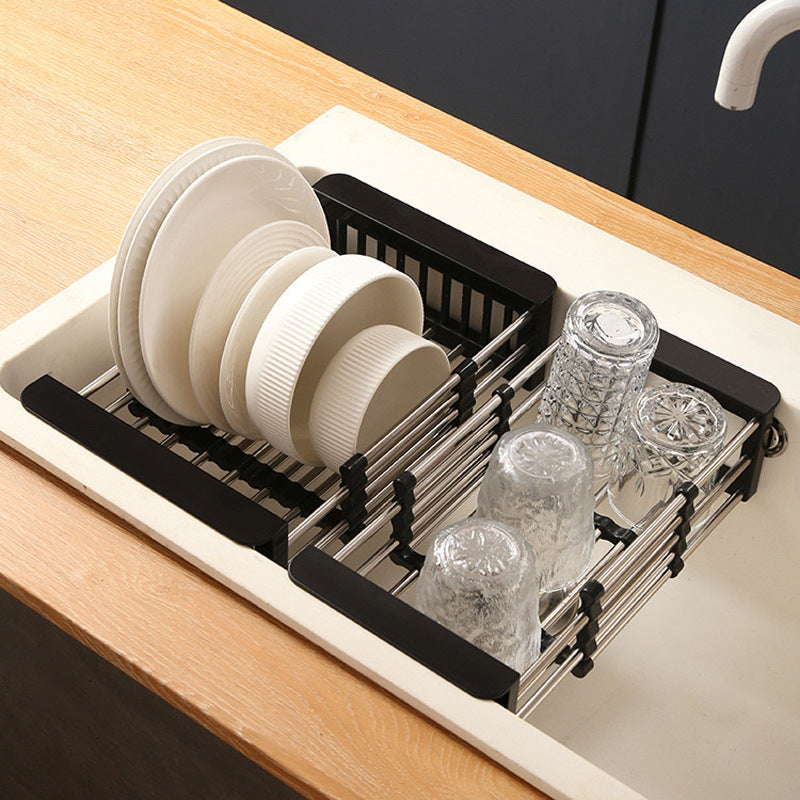 Retractable Drainage Rack+Wash&Store/Plate Organizer/Adjustable Size