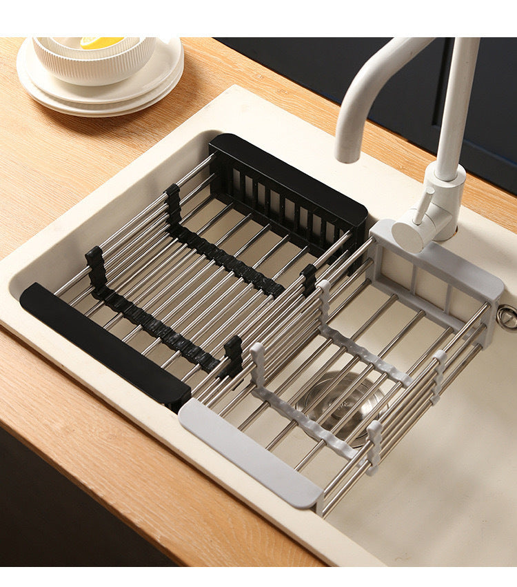Retractable Drainage Rack+Wash&Store/Plate Organizer/Adjustable Size