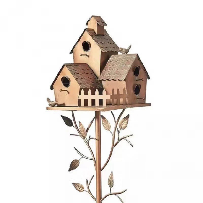 European Metal Bird House+Garden Yard/Craft Decoration