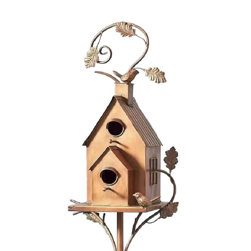 European Metal Bird House+Garden Yard/Craft Decoration