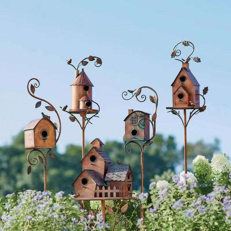 European Metal Bird House+Garden Yard/Craft Decoration