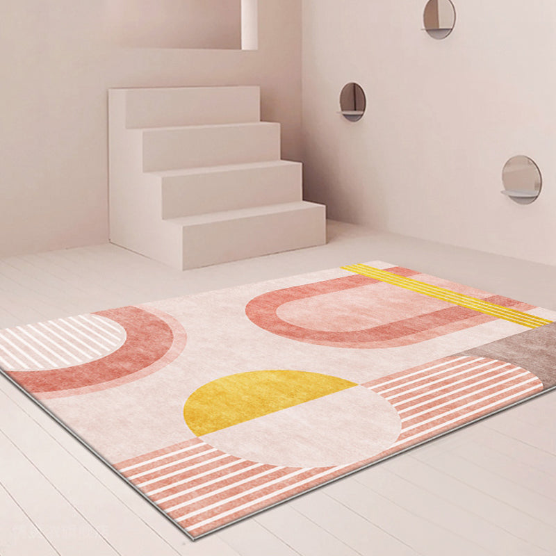 Stylish Orange Modernist Carpet Polyester Geometric Pattern Carpet Washable Pet-Friendly Non-Slip Carpet for the Living Room
