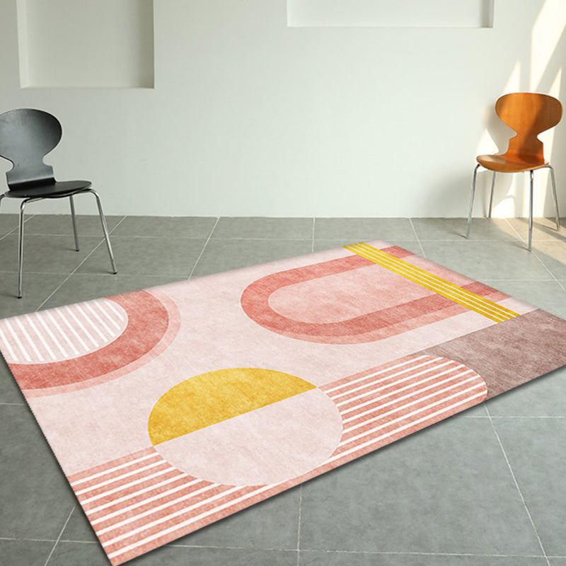 Stylish Orange Modernist Carpet Polyester Geometric Pattern Carpet Washable Pet-Friendly Non-Slip Carpet for the Living Room