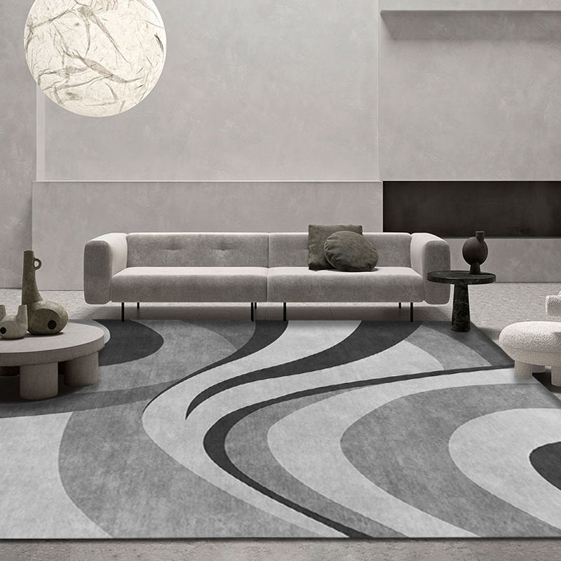 Stylish Modernism Carpet Gray and Red Swirl Striped Pattern Carpet Animal-Friendly Non-Slip Washable Area Carpet for Decoration
