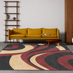 Stylish Modernism Carpet Gray and Red Swirl Striped Pattern Carpet Animal-Friendly Non-Slip Washable Area Carpet for Decoration
