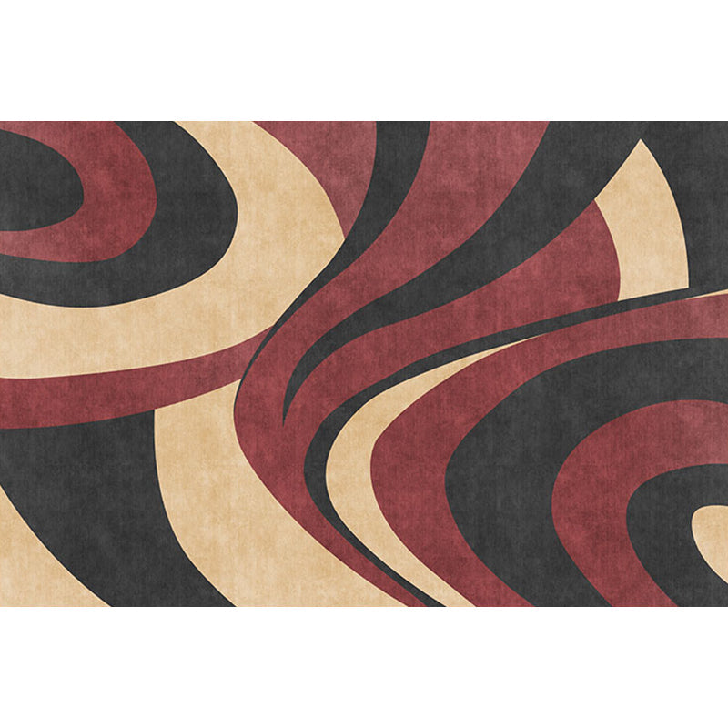Stylish Modernism Carpet Gray and Red Swirl Striped Pattern Carpet Animal-Friendly Non-Slip Washable Area Carpet for Decoration