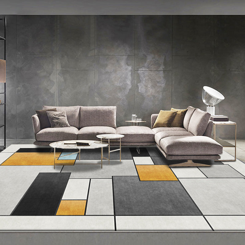 Stylish gray novelty rug polyester geometric pattern rug washable pet-friendly non-slip rug for the living room