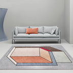 Funky Nordic Rug Gray and Blue 3D Geometric Pattern Rug Pet-Friendly Non-Slip Washable Area Rug for Decoration
