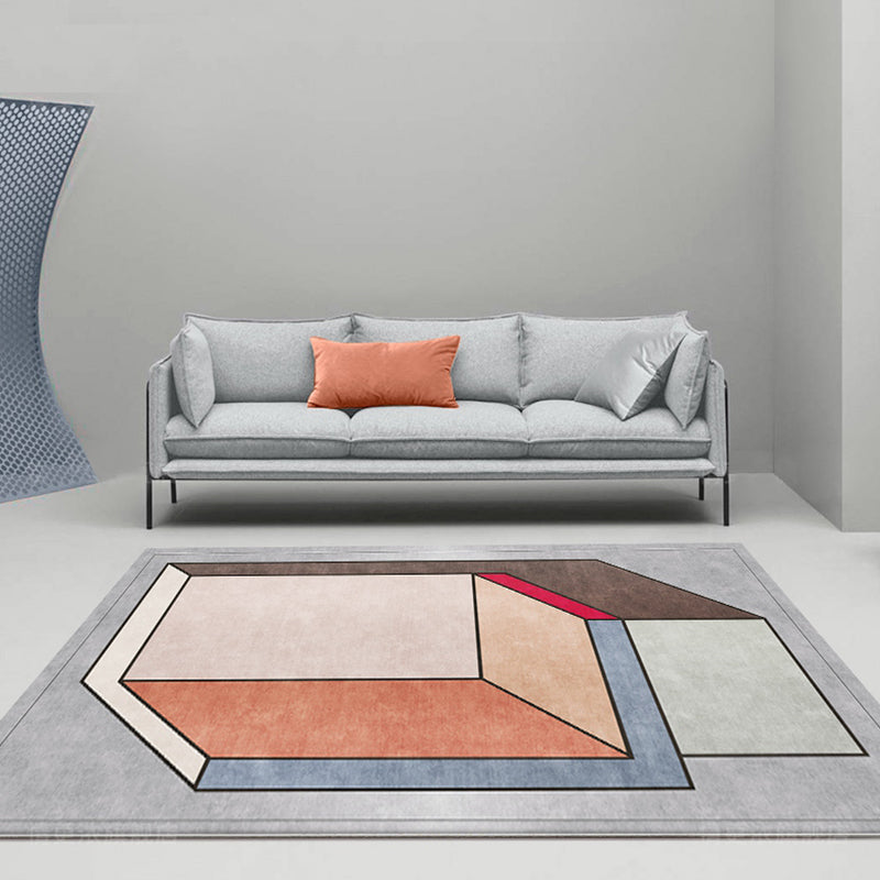 Funky Nordic Rug Gray and Blue 3D Geometric Pattern Rug Pet-Friendly Non-Slip Washable Area Rug for Decoration