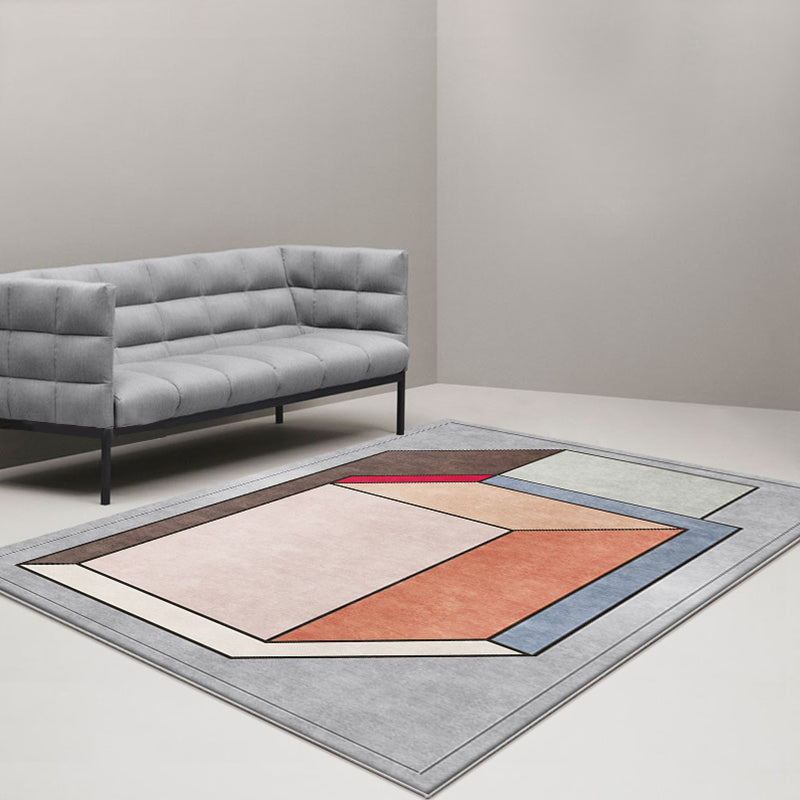 Funky Nordic Rug Gray and Blue 3D Geometric Pattern Rug Pet-Friendly Non-Slip Washable Area Rug for Decoration