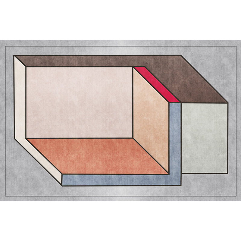 Funky Nordic Rug Gray and Blue 3D Geometric Pattern Rug Pet-Friendly Non-Slip Washable Area Rug for Decoration