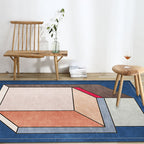 Funky Nordic Rug Gray and Blue 3D Geometric Pattern Rug Pet-Friendly Non-Slip Washable Area Rug for Decoration