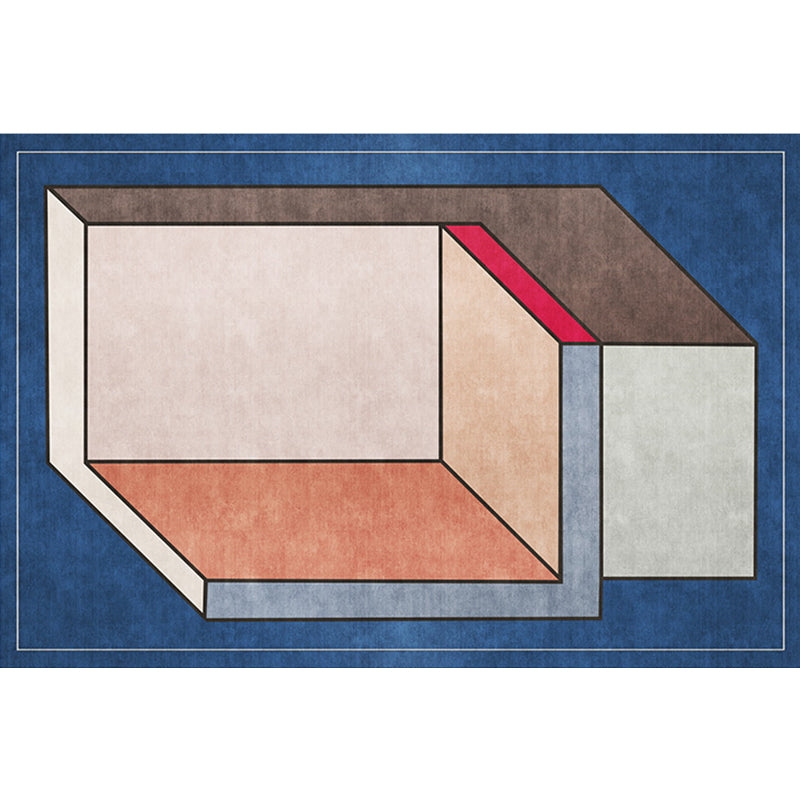 Funky Nordic Rug Gray and Blue 3D Geometric Pattern Rug Pet-Friendly Non-Slip Washable Area Rug for Decoration