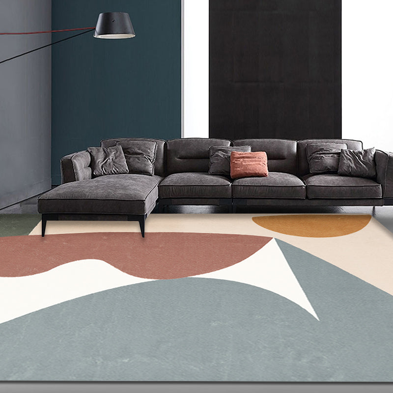 Unique Multicolor Modernist Carpet Polyester Color Block Carpet Washable Pet Friendly Non-Slip Rug for Living Room