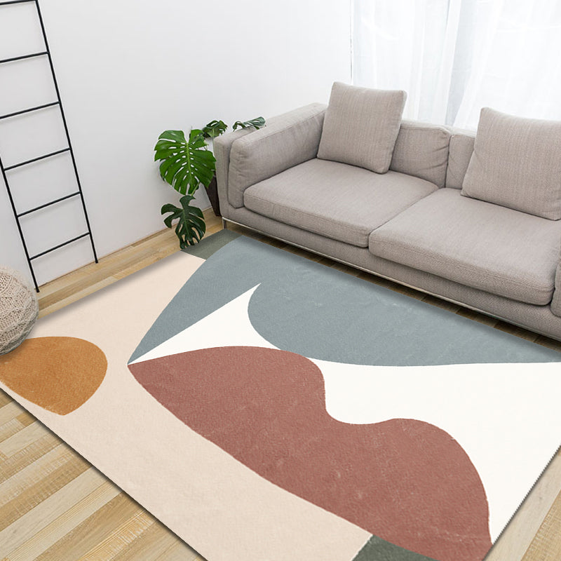 Unique Multicolor Modernist Carpet Polyester Color Block Carpet Washable Pet Friendly Non-Slip Rug for Living Room