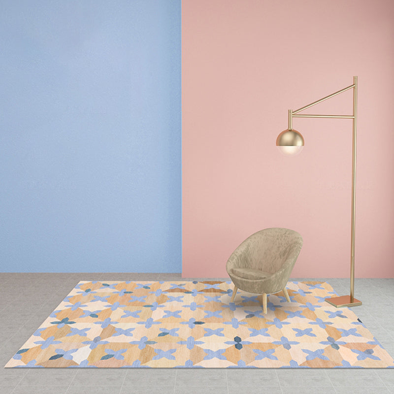Simple Multicolor Modernist Carpet Polyester Geometric and Checkered Pattern Carpet Washable Pet-Friendly Non-Slip Carpet for the Living Room