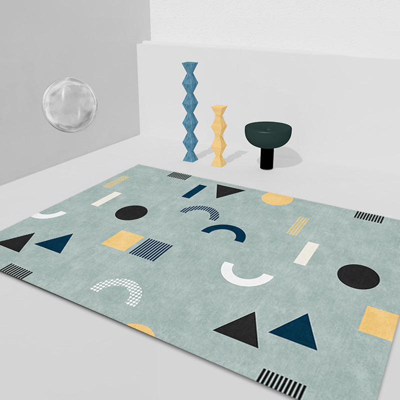Casual Modernism Area Rug Green Geometric Pattern Area Rug Pet Friendly Non-Slip Washable Area Rug for Decoration