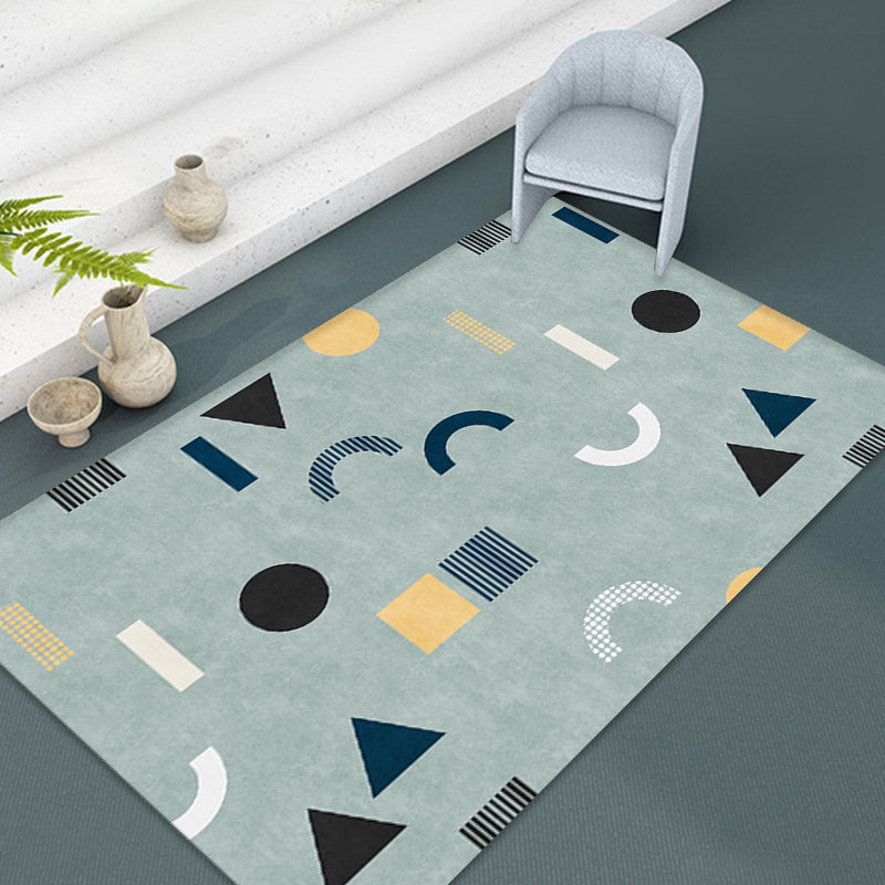 Casual Modernism Area Rug Green Geometric Pattern Area Rug Pet Friendly Non-Slip Washable Area Rug for Decoration