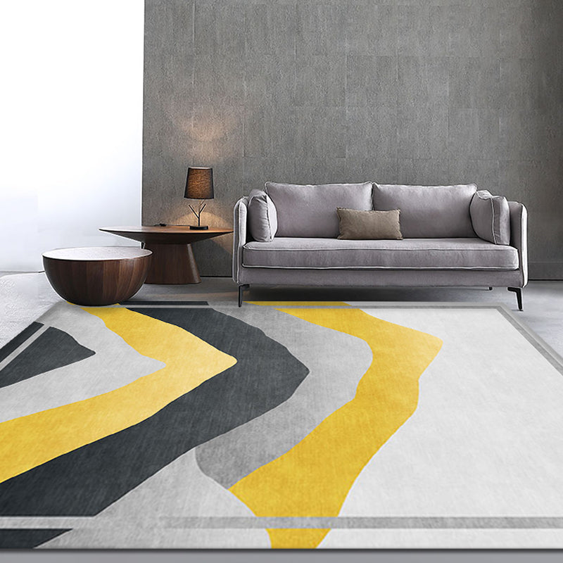 Gray and Yellow Color Block Carpet Polyester Modern Carpet Washable Non-Slip Pet-Friendly Carpet for the Living Room