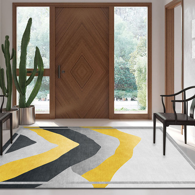 Gray and Yellow Color Block Carpet Polyester Modern Carpet Washable Non-Slip Pet-Friendly Carpet for the Living Room