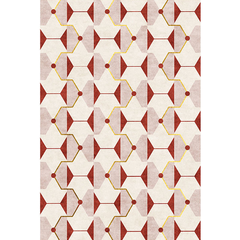 Novelty Geometric Pattern Rug Red Polyester Rug Non-Slip Back Washable Pet-Friendly Rug for Home