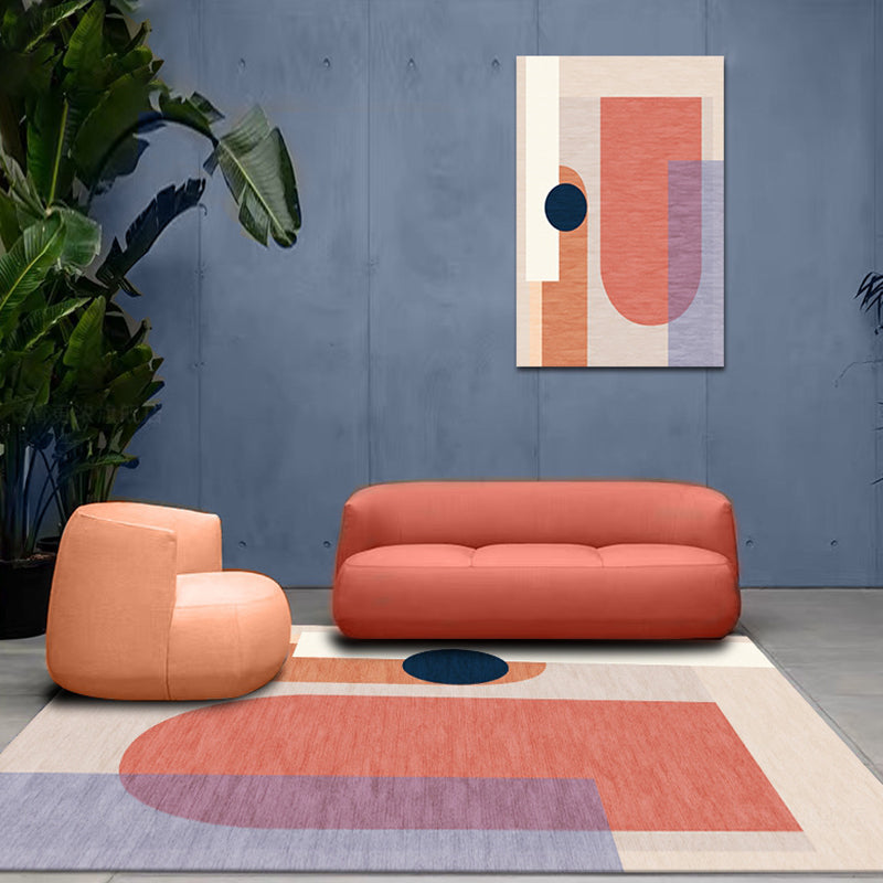 Modernist Color Block Carpet Blue and Orange Polyester Carpet Non-Slip Back Washable Pet Friendly Rug for Home