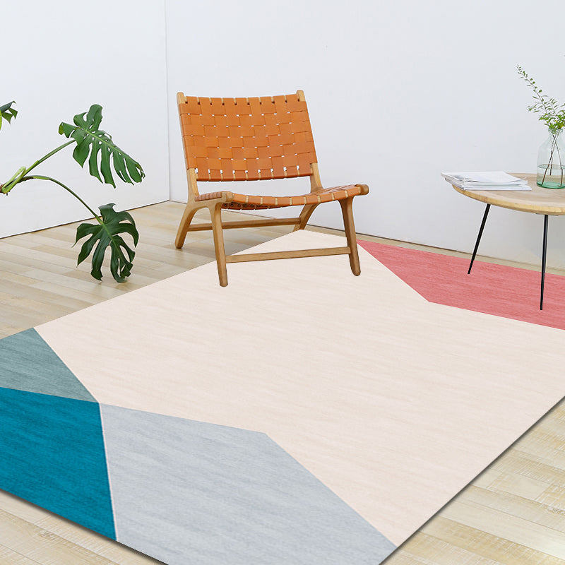 Modernist Color Block Carpet Blue and Orange Polyester Carpet Non-Slip Back Washable Pet Friendly Rug for Home