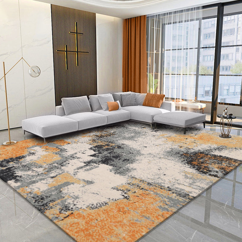 Creative Orange Industrial Carpet Polyester Abstract Carpet Washable Pet Friendly Non-Slip Rug for Living Room