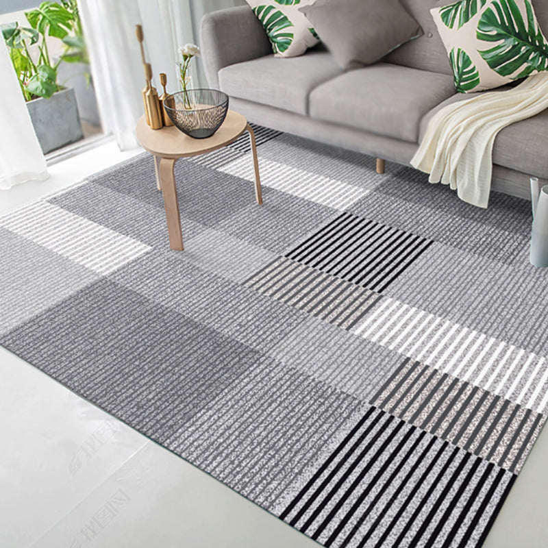 Modernist striped pattern carpet light gray and pink polyester rug non-slip back washable pet-friendly rug for home