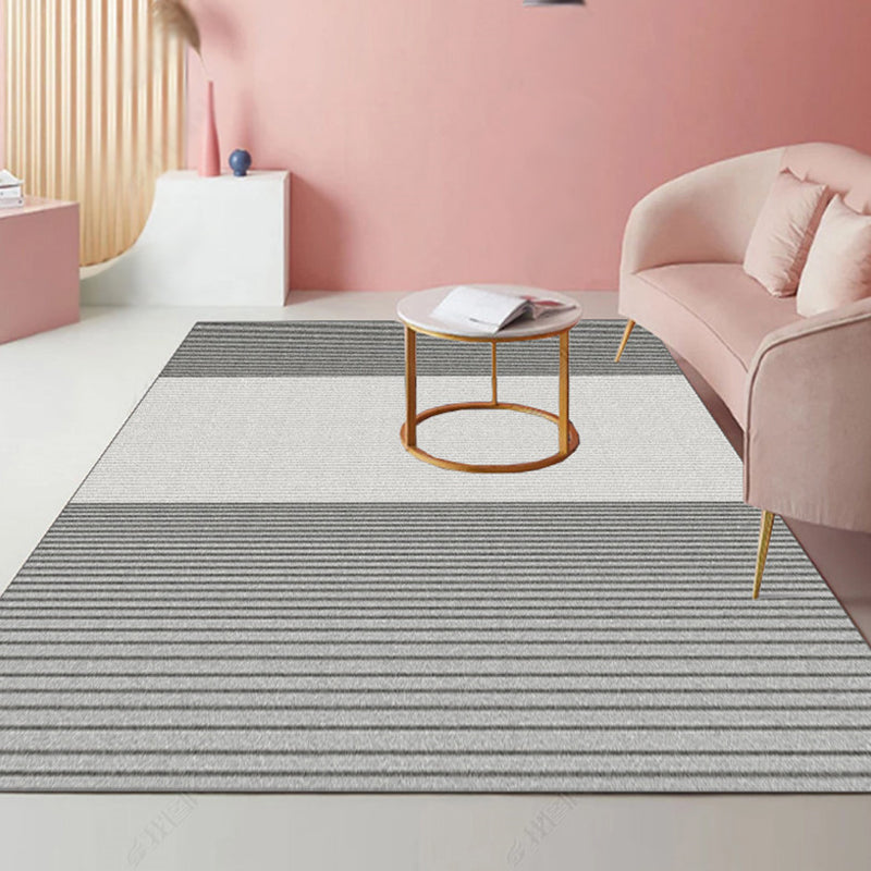 Modernist striped pattern carpet light gray and pink polyester rug non-slip back washable pet-friendly rug for home