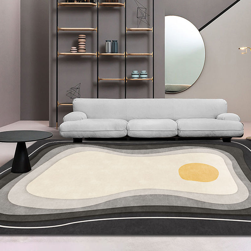 Modernist Color Block Carpet Black and White Polyester Rug Non-Slip Back Washable Pet Friendly Area Rug for Home