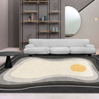 Modernist Color Block Carpet Black and White Polyester Rug Non-Slip Back Washable Pet Friendly Area Rug for Home