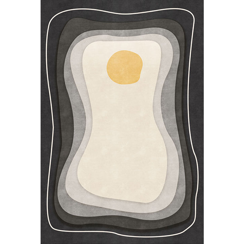 Modernist Color Block Carpet Black and White Polyester Rug Non-Slip Back Washable Pet Friendly Area Rug for Home